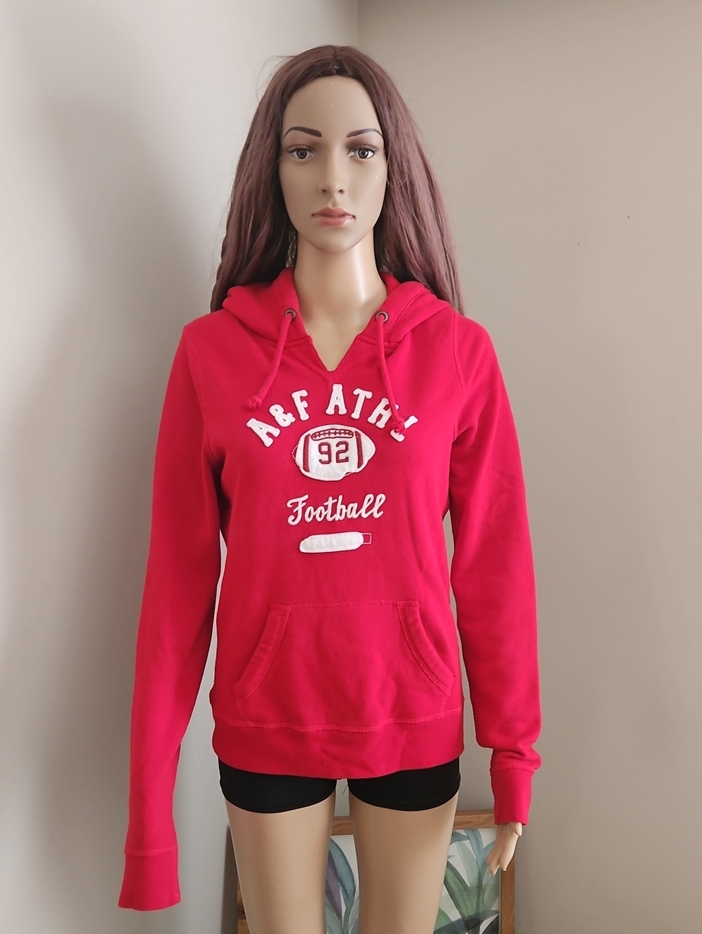 Abercrombie & Fitch Y2K Red Football Graphic Hoodie Sweatshirt